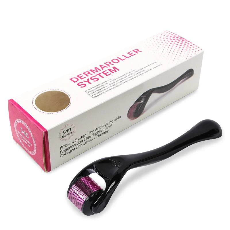 Purple Black Derma Roller 540 Stainless Steel Black Microneedling Roller Facial Skin Care Home Use for Face Beauty Massage Tools