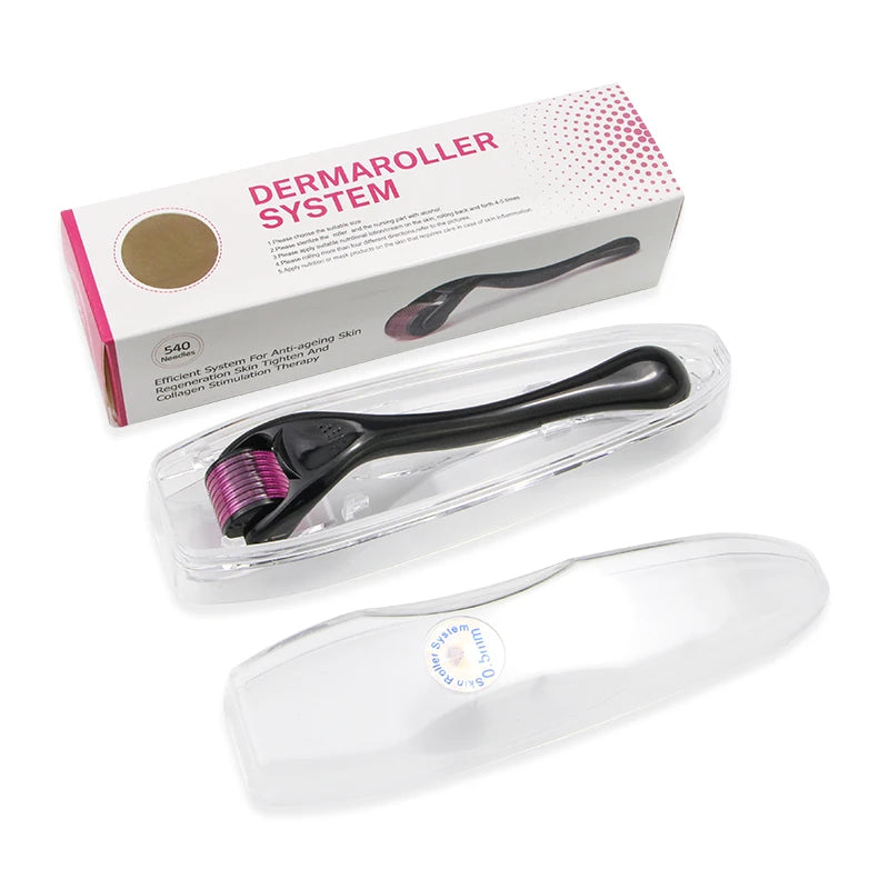 Purple Black Derma Roller 540 Stainless Steel Black Microneedling Roller Facial Skin Care Home Use for Face Beauty Massage Tools
